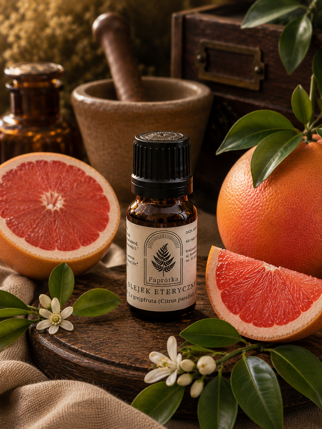 Olejek eteryczny z Grejpfruta (Citrus paradisi) 10 ml w szklanej buteleczce, Paprotka