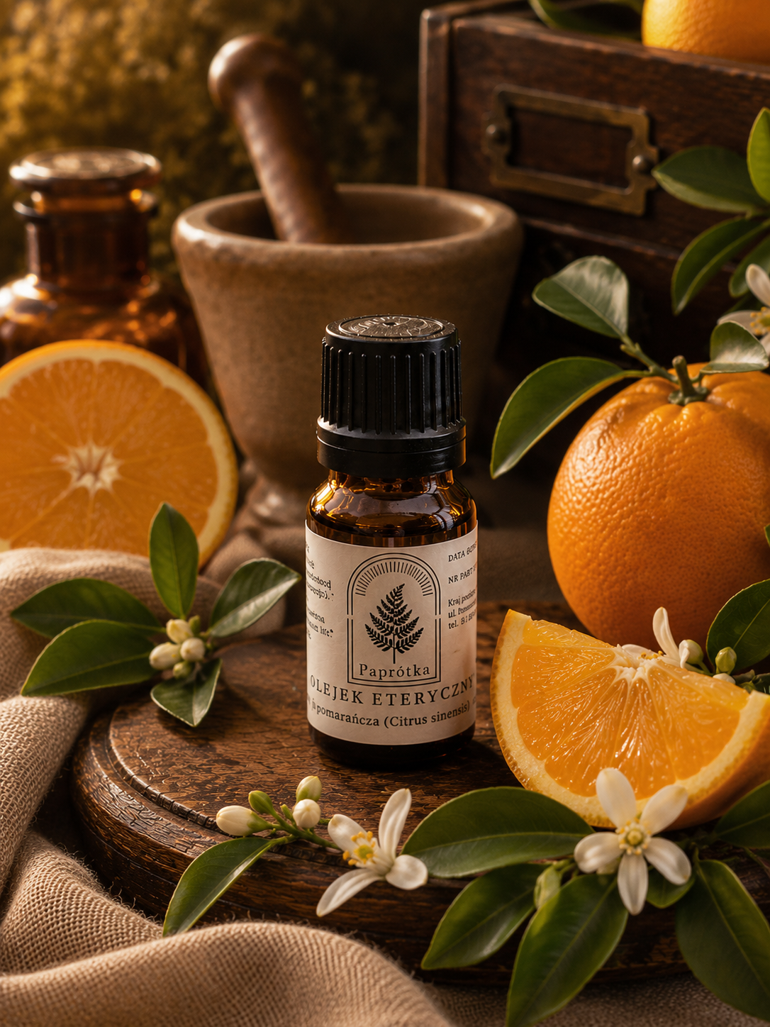 Olejek eteryczny z Pomarańczy (Citrus sinensis) 10 ml w szklanej buteleczce, Paprotka
